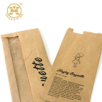 Greaseproof 750g Bakery Bread Packaging White Kraft Stand Up Pouches With Window And Tin Tie